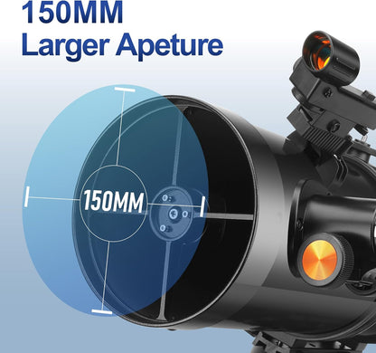 Telescope, 150EQ Reflector Telescope for Adults Astronomy Beginners, Manual Equatorial Professional Telescopes Astronomy with 2X Barlow Lens, Phone Adapter, Adjustable Tripod and Moon Filter