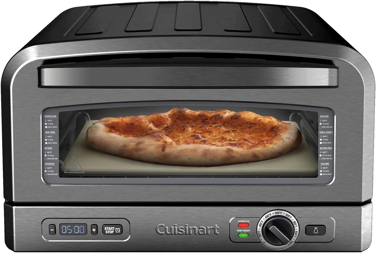 Indoor Pizza Oven – Versatile Temp Range Reaches 700°F – Bake 12” Pizzas in Minutes – Portable Countertop Pizza Oven – Stainless Steel – CPZ-120BKS