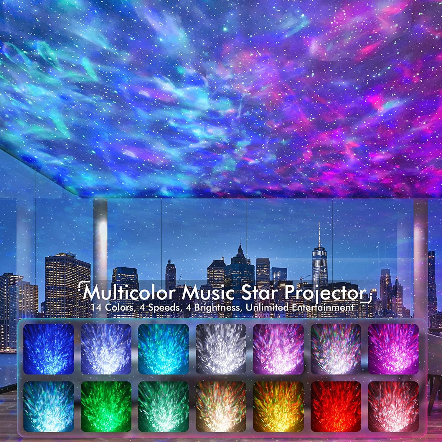 Star Projector, Galaxy Projector for Bedroom, Remote Control & White Noise Bluetooth Speaker, 14 Colors LED Night Lights for Kids Room, Adults Home Theater, Party, Living Room Decor