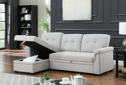 Lucca Light Gray Linen Reversible Sleeper Sectional Sofa with Storage Chaise