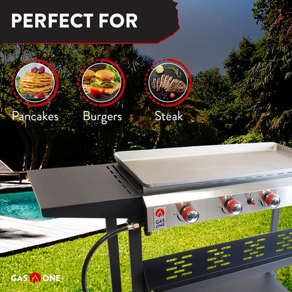 Flat Top Grill with 4 Burners – Premium Propane Grill with Outdoor Grill Cart – Stainless Steel Auto Ignition Camping Grill Outdoor Griddle – Easy Cleaning Grills Outdoor Cooking Propane