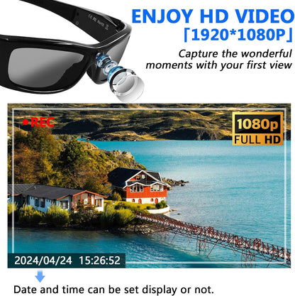 Camera Glasses Video Camera, HD1080P Smart Glasses with Earphone UV400 Polarized Sunglasses, Bluetooth 5.0 Spy Glasses USB Webcam for Traveling & Outdoor Sports