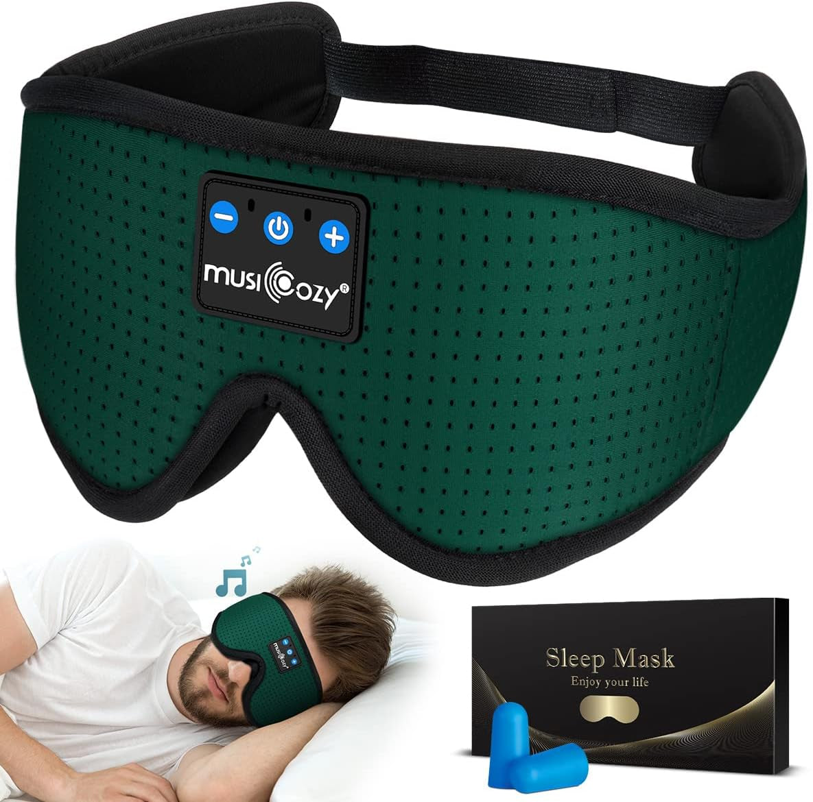 Sleep Headphones Breathable Bluetooth Headband 3D Sleeping Headphones, Wireless Music Eye Mask Sleep Earbuds for Side Sleeper Women,Men Office Air Travel Cool Tech Gadgets Unique Gifts Green