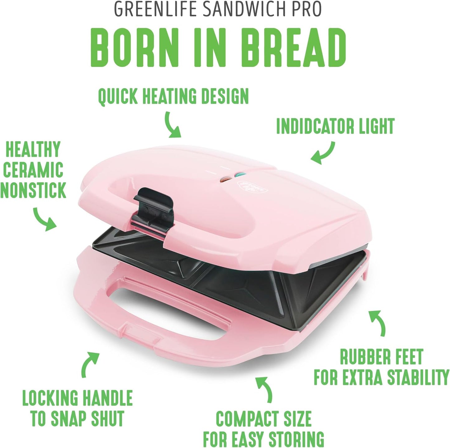 Pro Electric Panini Press Grill and Sandwich Maker, Healthy Ceramic Nonstick Plates,Easy Indicator Light, Pfas-Free, Pink