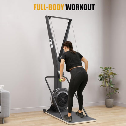 Ski Exercise Machine, Ski Equipment Indoor Aerobic Wind Resistance Machine, Indoor Strength Training Home Gym Equipment with Wood Step，Cardio Training Ski Machine