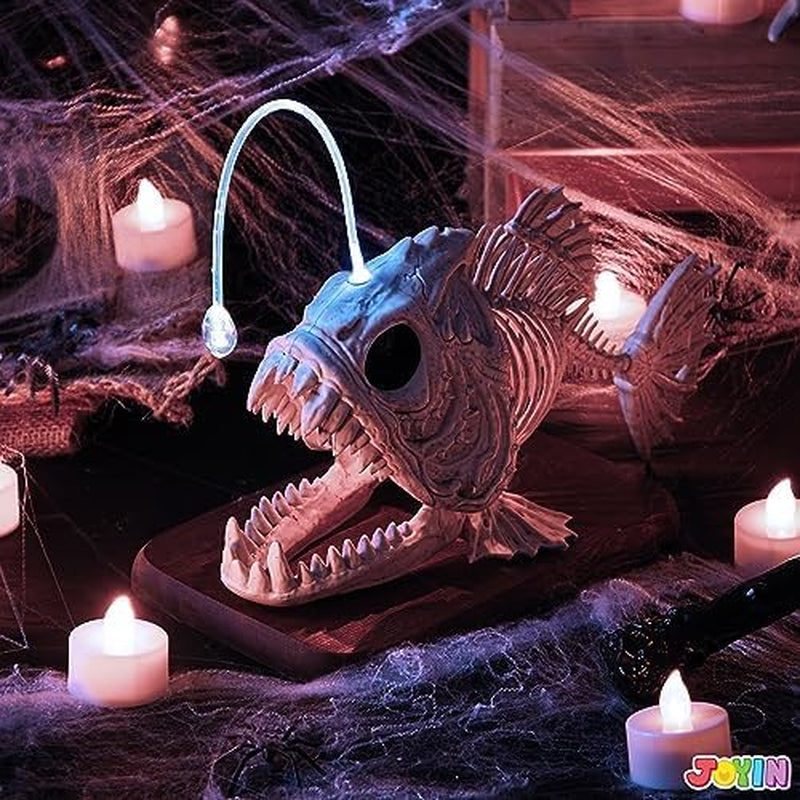 Halloween Skeleton Fish with LED Eye for Halloween Decoration, Graveyard Decorations, Indoor/Outdoor Spooky Scene