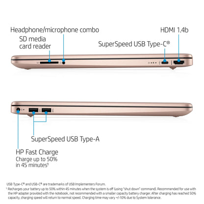 15.6" Laptop, AMD Athlon N3050 Processor, 4GB RAM, 128GB SSD, Rose Gold, Wireless Mouse, Sleeve, Windows 10 Home in S Mode with Microsoft 365, 15-Ef1073Wm