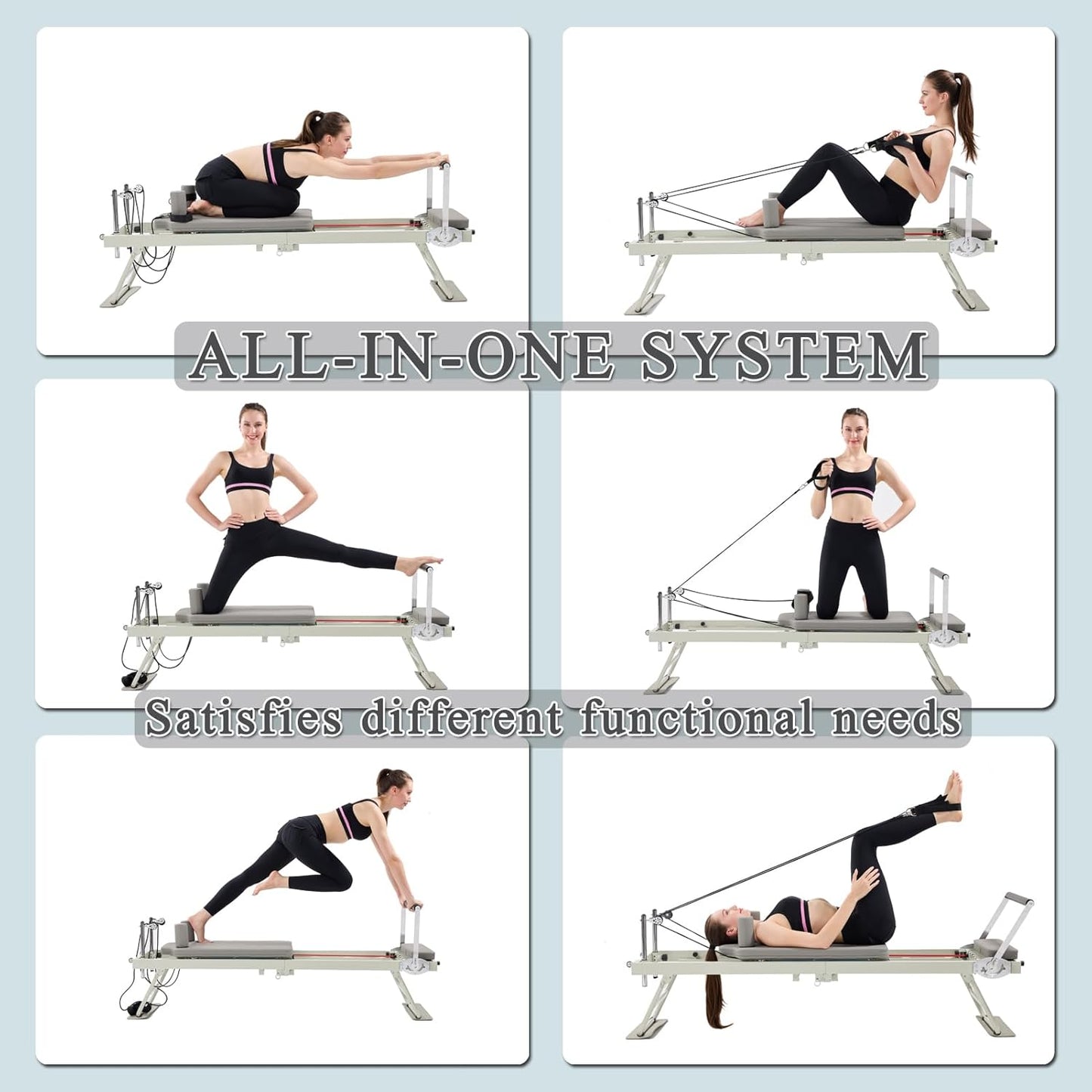 Pilates Reformer Machine Home Indoor Workout Machine，Foldable Pilates Reformer Equipment for Home Gym Cardio Fitness -Up to 250 Lbs Weight Capacity-Personal Indoor Sport Apparatus-Birthday Gift