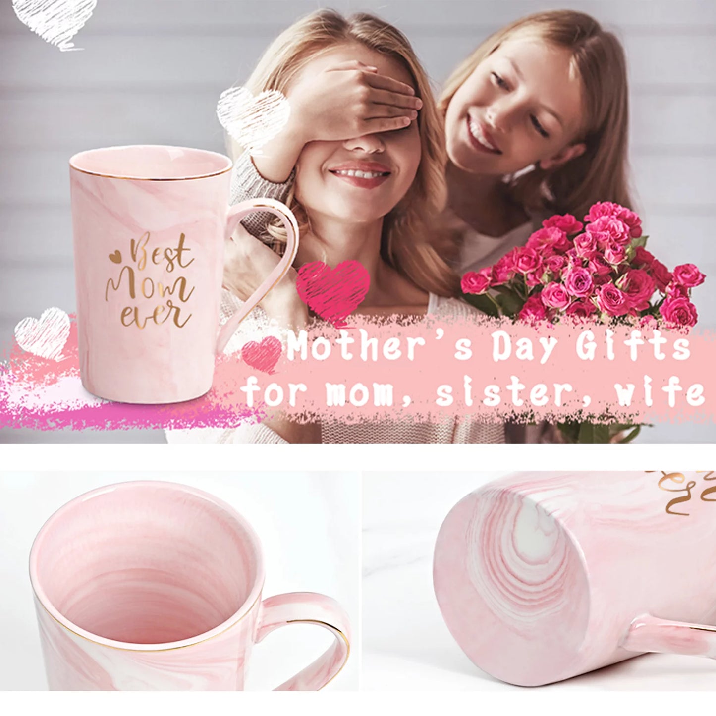 Gifts for Mom - Best Mom Ever Coffee Mug, Best Mom Gifts for Mothers Day, Christmas, Birthday, 14 Fl Oz Pink Coffee Mugs Ceramic Coffee Mug Tea Cup, Mother'S Day Gifts - Design By Technique