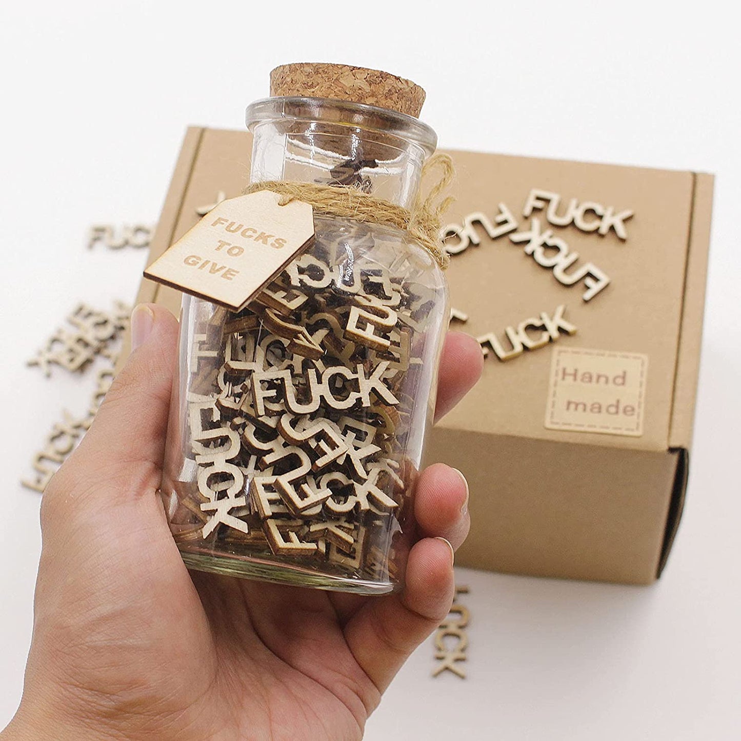 Jar of Fucks（5Oz）Gift Jar,Fucks to Give,Fuck Wooden Cutout Letter Piece Bad Mood Vent Spoof Birthday Day,Holiday, Gift to Friend,Funny Gift,Valentines Day.