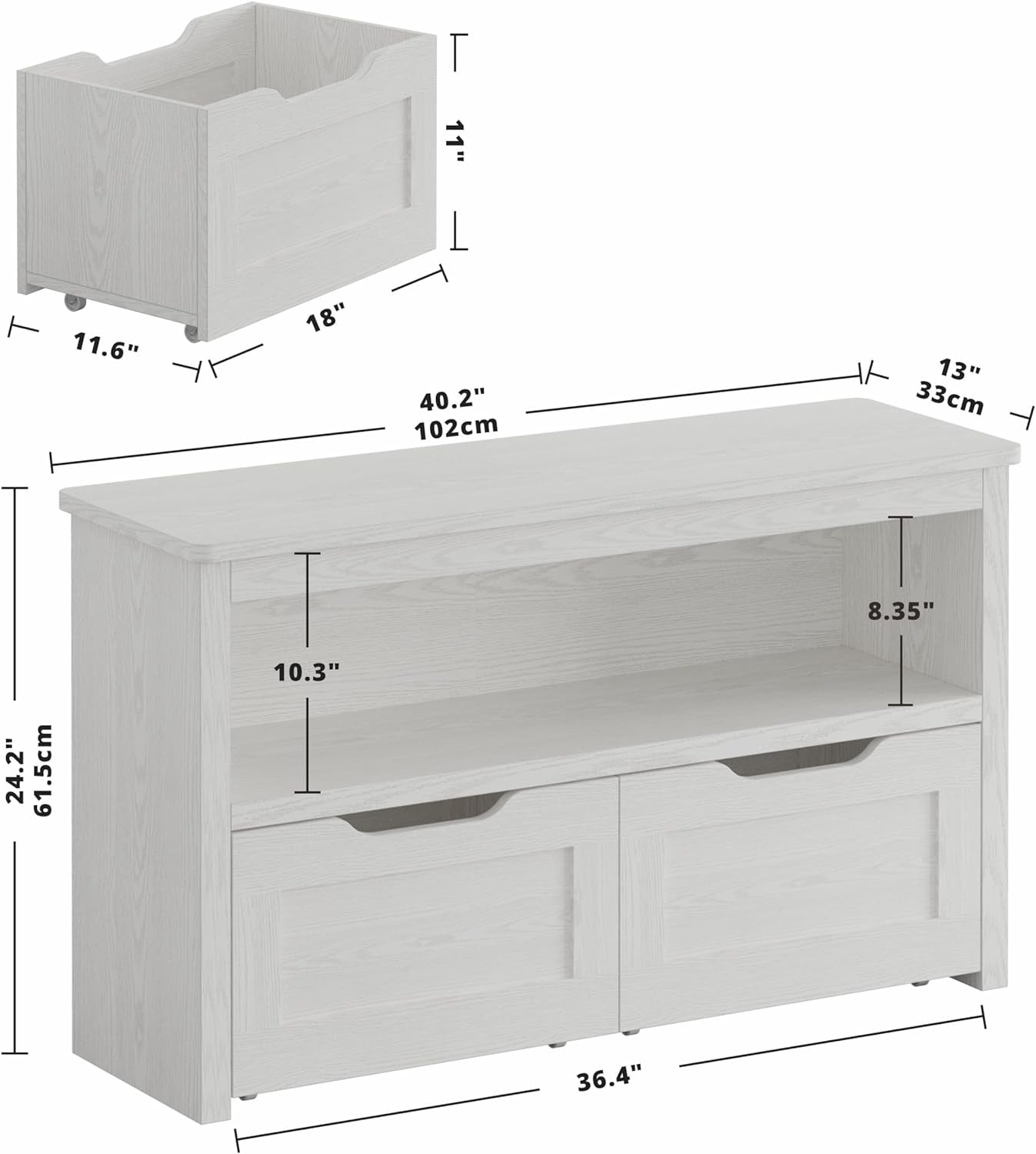 Toy Storage Organizer for Boys and Girls with Drawers, Floor Toy Box with Wheels and Open Shelf, Storage Chest for Nursery, Playroom and Bedroom, White