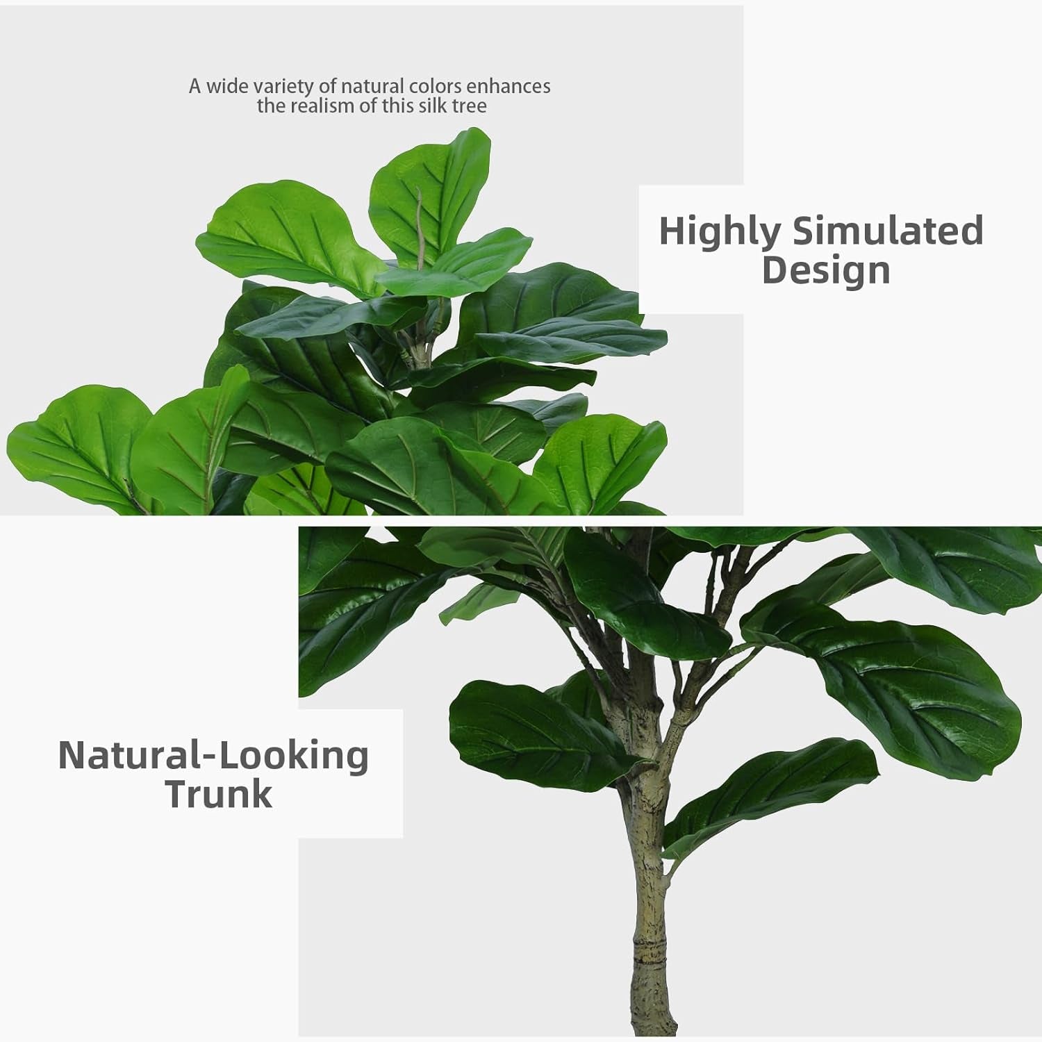 Fiddle Leaf Fig Tree Artificial 5FT - Faux Fiddle Leaf Fig Tree with White Tall Planter - Fake Ficus Lyrata Floor Plant Potted - Artificial Fig Tree for Home Office Living Room Decor Indoor