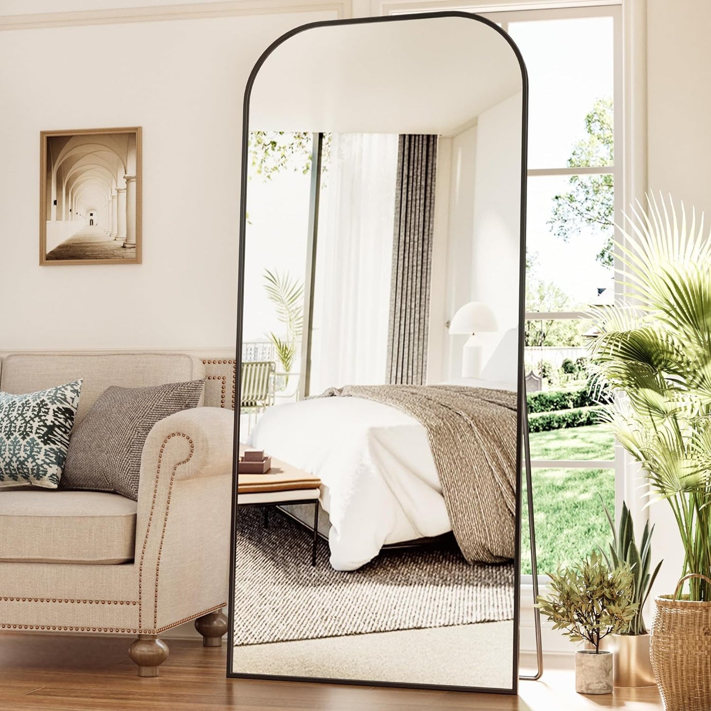 Full Length Mirror, 71"X28" Oversized Floor Mirror Freestanding, Arched Floor Standing Large Mirror Full Body Mirror with Stand for Bedroom, Hanging Mounted Mirror for Living Room, Black - Design By Technique