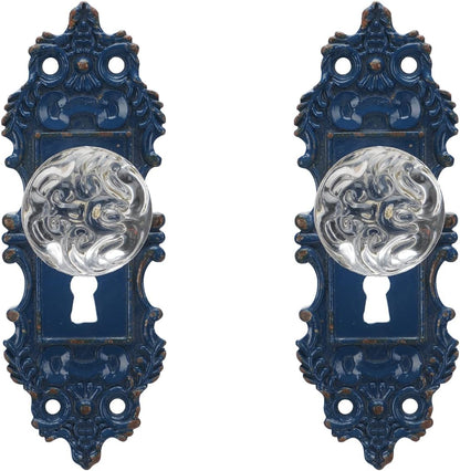 2Pcs Vintage Cabinet Dresser Drawer Pulls, Distressed Closet Handles with Clear Crystal, Door Knobs for Cupboard, Kitchen Furniture - Blue