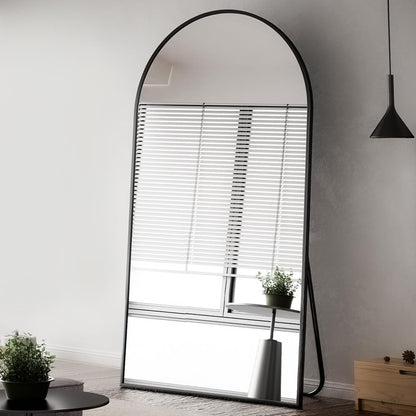 Oversized Arched Full Length Mirror, 76" X 34" Arch Floor Mirror with Stand, Aluminum Alloy Frame Full Body Mirror for Bedroom Bathroom Living Room, Black - Design By Technique