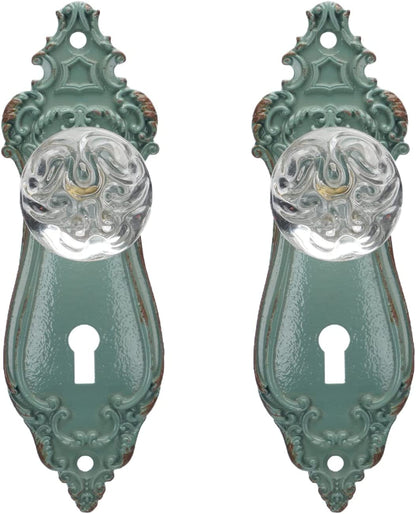 2Pcs Vintage Cabinet Dresser Drawer Pulls, Distressed Closet Handles with Clear Crystal, Door Knobs for Cupboard, Kitchen Furniture - Green