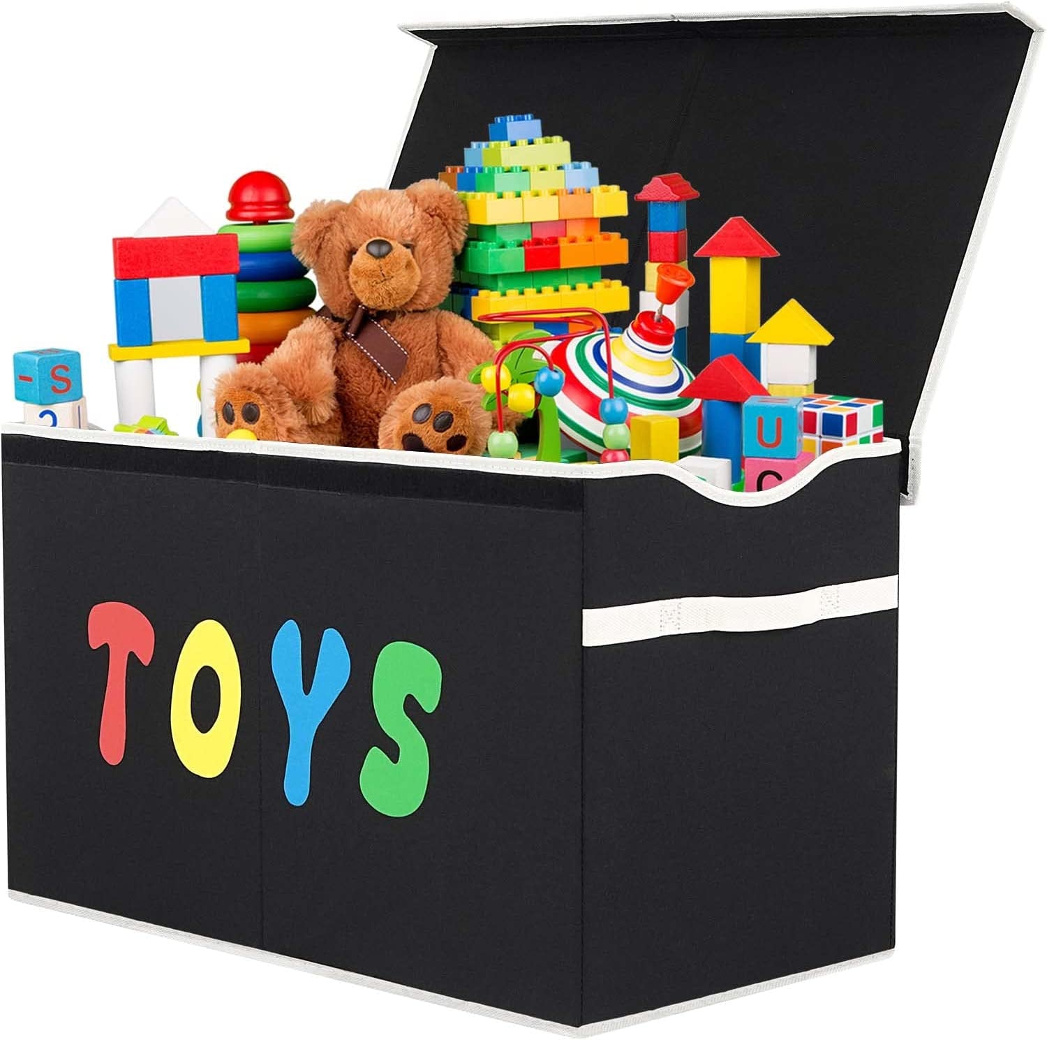 Toy Box Chest, Collapsible Sturdy Storage Bins with Lids, Extra Large Kids Toy Storage Organizer Boxes Bins Baskets for Kids, Boys, Girls, Nursery Room, Playroom, Closet (BLACK)