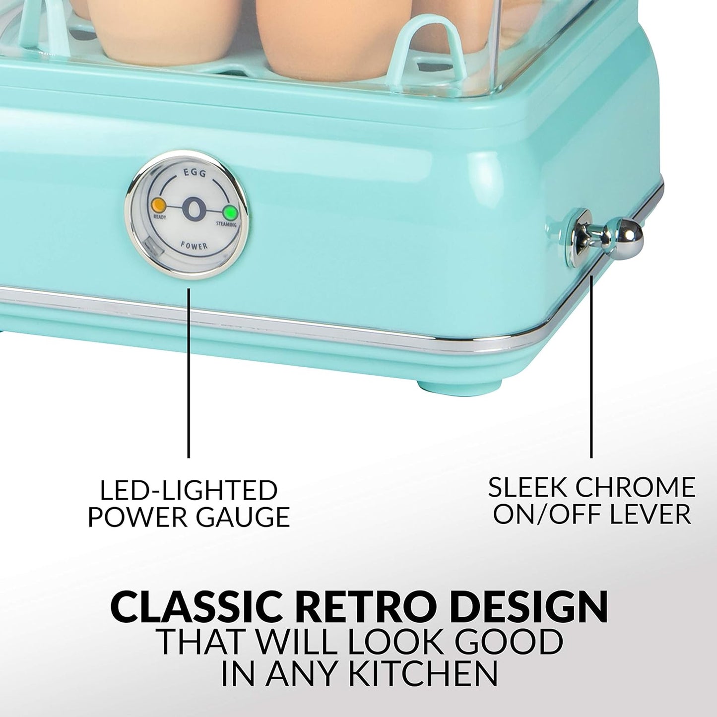 CLEC14AQ Retro Premium 14 Capacity Electric Large Hard-Boiled Egg Cooker, Poached, Scrambled, Omelets, Whites, Sandwiches, for Keto & Low-Carb Diets, Aqua