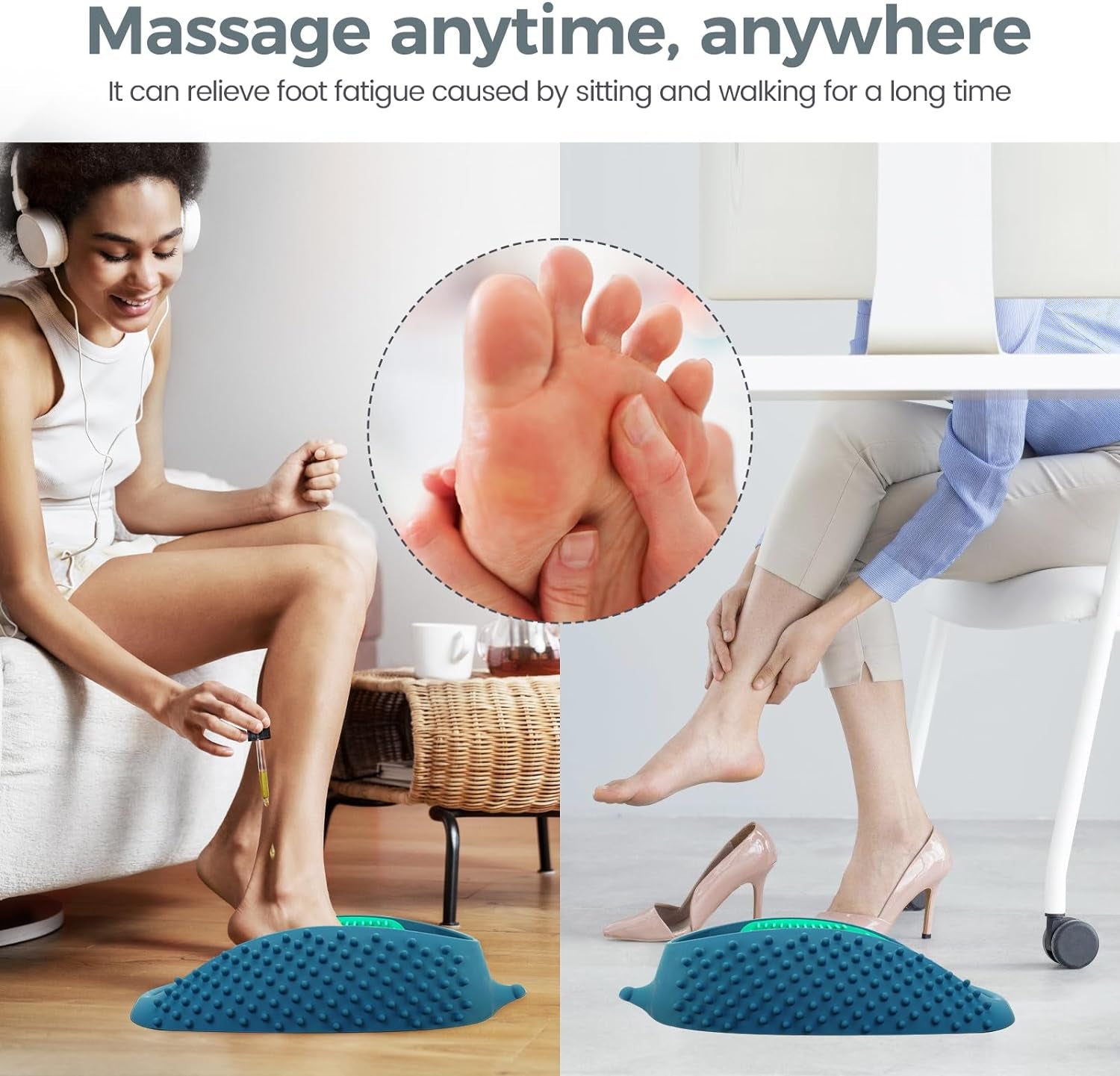 Lu-Lala Shower Foot Scrubber - Portable Manual Foot Massager Cleaner Care for Soothe Feet Neuropathy Achy, Improve Foot Circulation - Wet and Dry Use (Blue-Green)