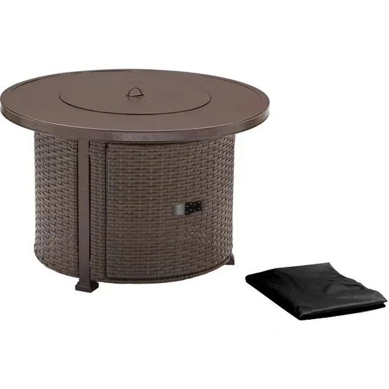 Colebrooke 37" round 50,000 BTU Propane Gas Fire Pit Table with Glass Beads, Metal Lid and Protective Cover - Design By Technique