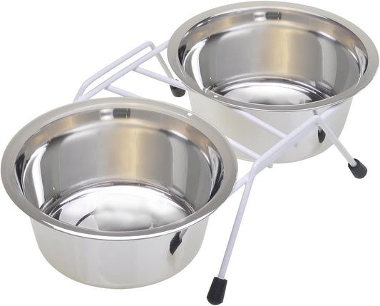 Pets Raised Double Dish Dog Feeder with Wire Rack and (2) 16 OZ Food and Water Bowls