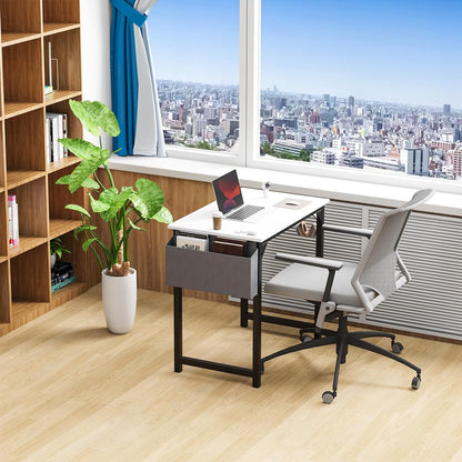 Computer Desk Small, 32 Inch Writing Study Office Gaming Table Modern Simple Style Compact with Side Bag Headphone Hook Easy Assembly for Home, Office, Room, Dorm, White