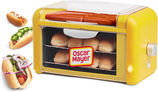 Oscar Mayer Extra Large 8 Hot Dog Roller & Bun Toaster Oven, Stainless Steel Grill Rollers, Non-Stick Warming Racks, Perfect for Dogs, Veggie Sausages, Brats, Adjustable Timer