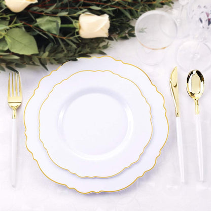 30Guest Gold Plastic Plates Disposable - Gold Plastic Silverware with White Handle Baroque Plates Disposable for Weddings, Parties, Mother'S Day