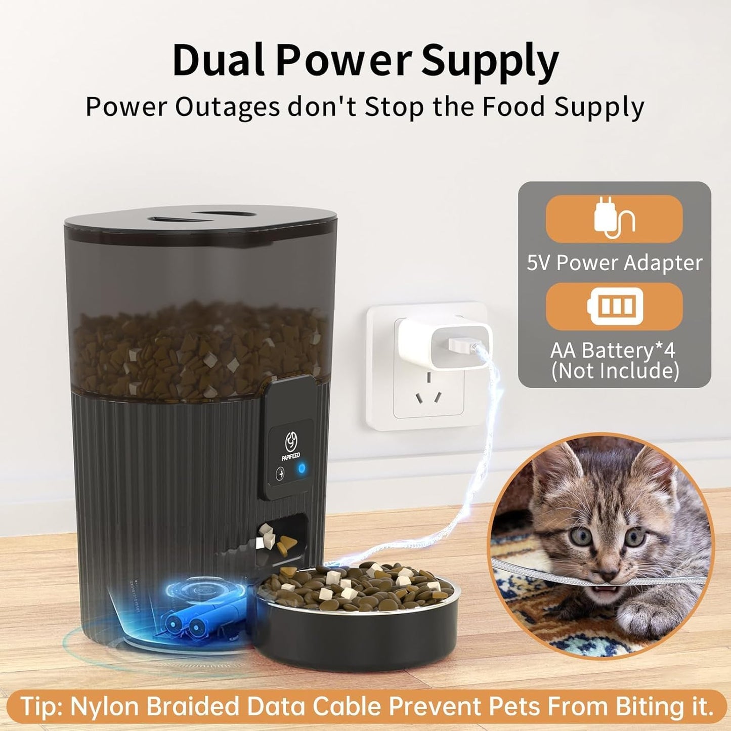 Automatic Cat Feeder, Wifi Pet Feeder for Cat/Dog Compatible with Alexa & Echo, 15 Cup Timed Cat Food Dispenser for Remote Feeding, up to 10 Meals per Day with APP Control