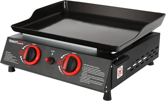 PD1203A 18-Inch Portable Countertop Griddle, 2-Burner Propane Gas Grill Griddle for Patio, Deck, Backyard, Tailgating, Camping, and Picnicking, Black
