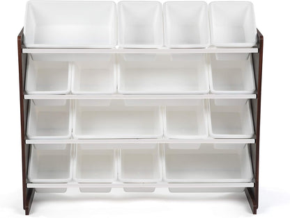 Extra-Large Toy Organizer, 16 Storage Bins, Espresso/White, 15.5D X 42W X 17.7H In