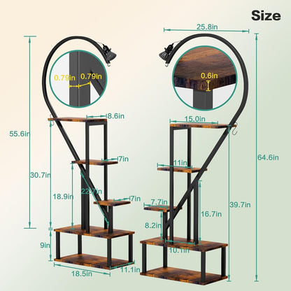 Plant Stand Indoor with Grow Lights - 5 Tier Tall Plant Stand, Metal Plant Shelf Display Rack, Heart Plant Stand for Indoor Plants Multiple, Large Plant Stand for Home, Living Room, Patio (Black)