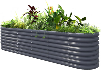 24" Tall Raised Garden Beds Outdoor, 8Ft X 2Ft X 2Ft Modular 12-In-1 Metal Raised Garden Planter Box for Outdoor Growing Flowers Herbs Vegetables, 20-Year Lifespan, Modern Gray
