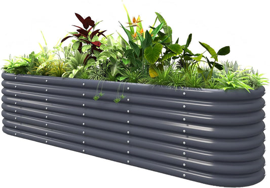 24" Tall Raised Garden Beds Outdoor, 8Ft X 2Ft X 2Ft Modular 12-In-1 Metal Raised Garden Planter Box for Outdoor Growing Flowers Herbs Vegetables, 20-Year Lifespan, Modern Gray