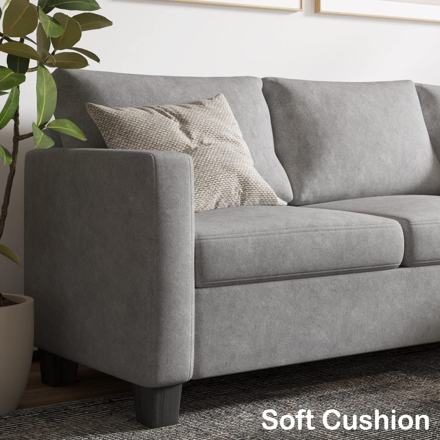 Convertible Sectional Sofa 3 L-Shaped Couch with Line Fabric for Apartment, Living Room, Gray Wash