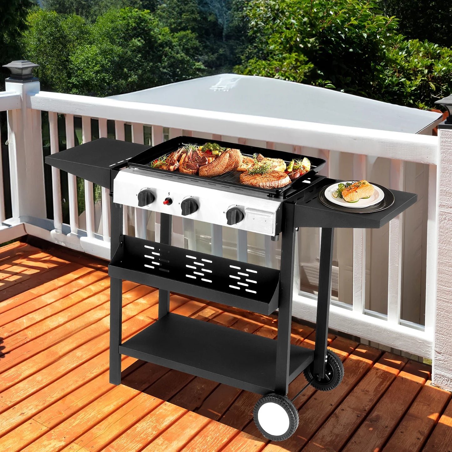 3-Burner Griddle Flat Top Grills Tabletop Griddle Propane for Outdoor Cooking