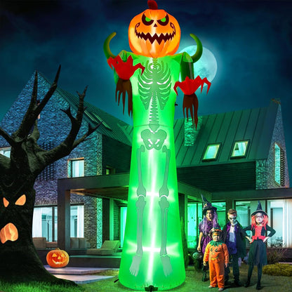 12FT Halloween Inflatable with LED Light,  Giant Pumpkin Halloween Outdoor Decoration Scary Pumpkin Skeleton Blow up Inflatable for Home Family Party Halloween Holiday Yard Lawn Indoor Decor