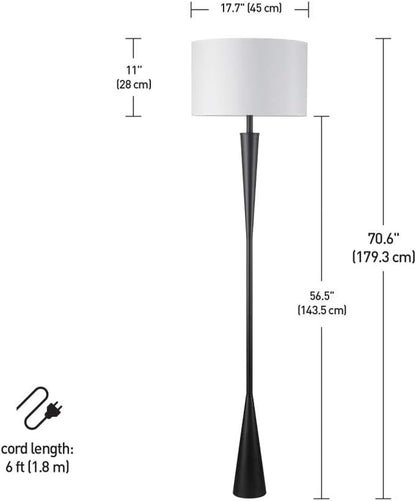 X Novogratz 67224 Temple 70" Floor Lamp, Matte Black, White Fabric Shade, Socket Rotary Switch