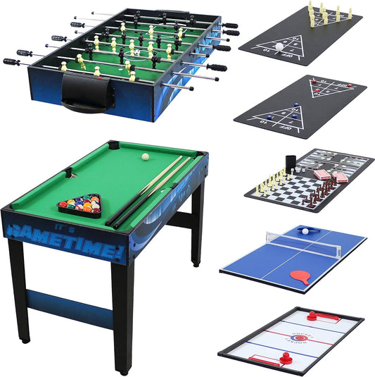 10-In-1 Game Table - Combination Multi-Game Table with Billiards, Push Hockey, Foosball, Ping Pong, and More - 49.5-Inch - Classic Wood Stain