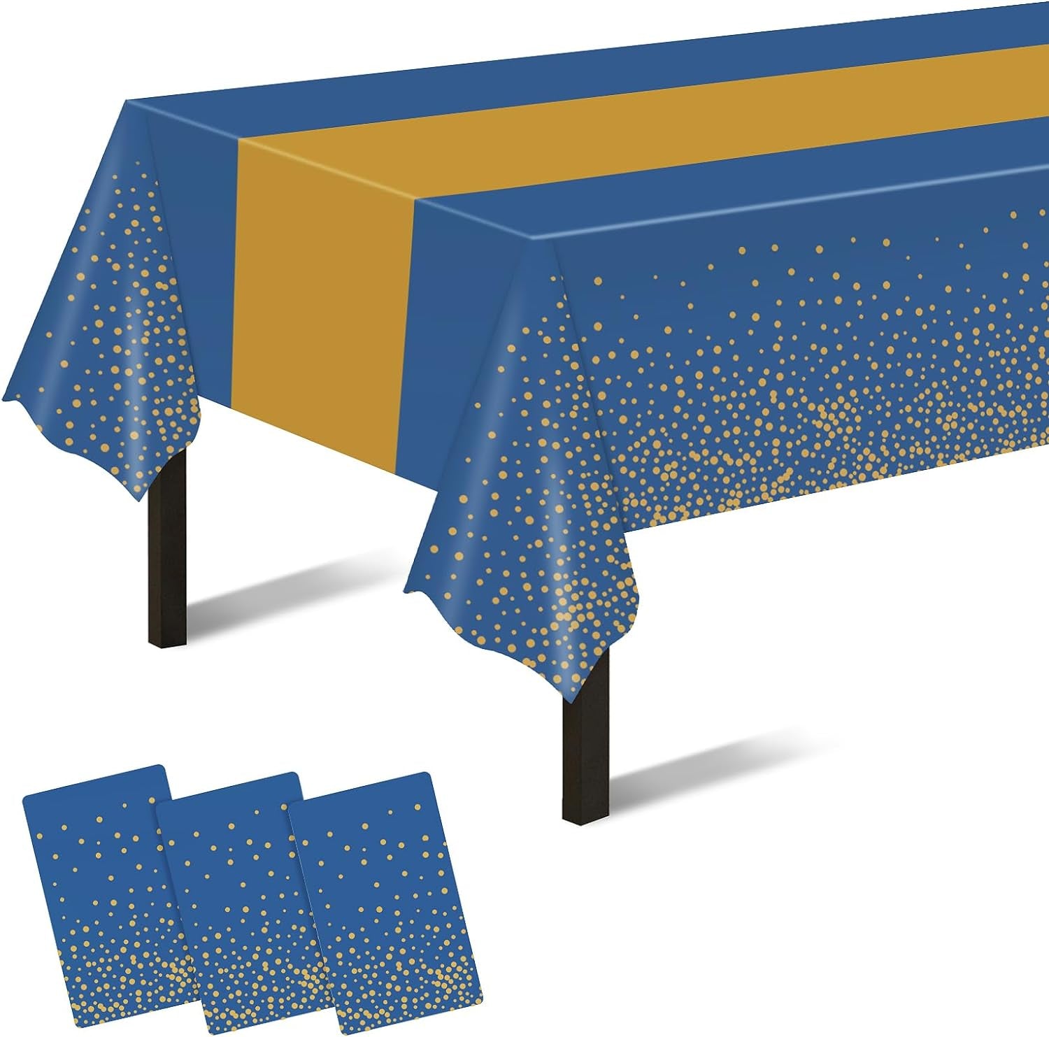 Tablecloths for Rectangle Tables, 3 Pack 54" X 108" Disposable Plastic Table Cloth, Blue Gold Dot Tablecloths Disposable Tablecloth for Weddings Buffet Table