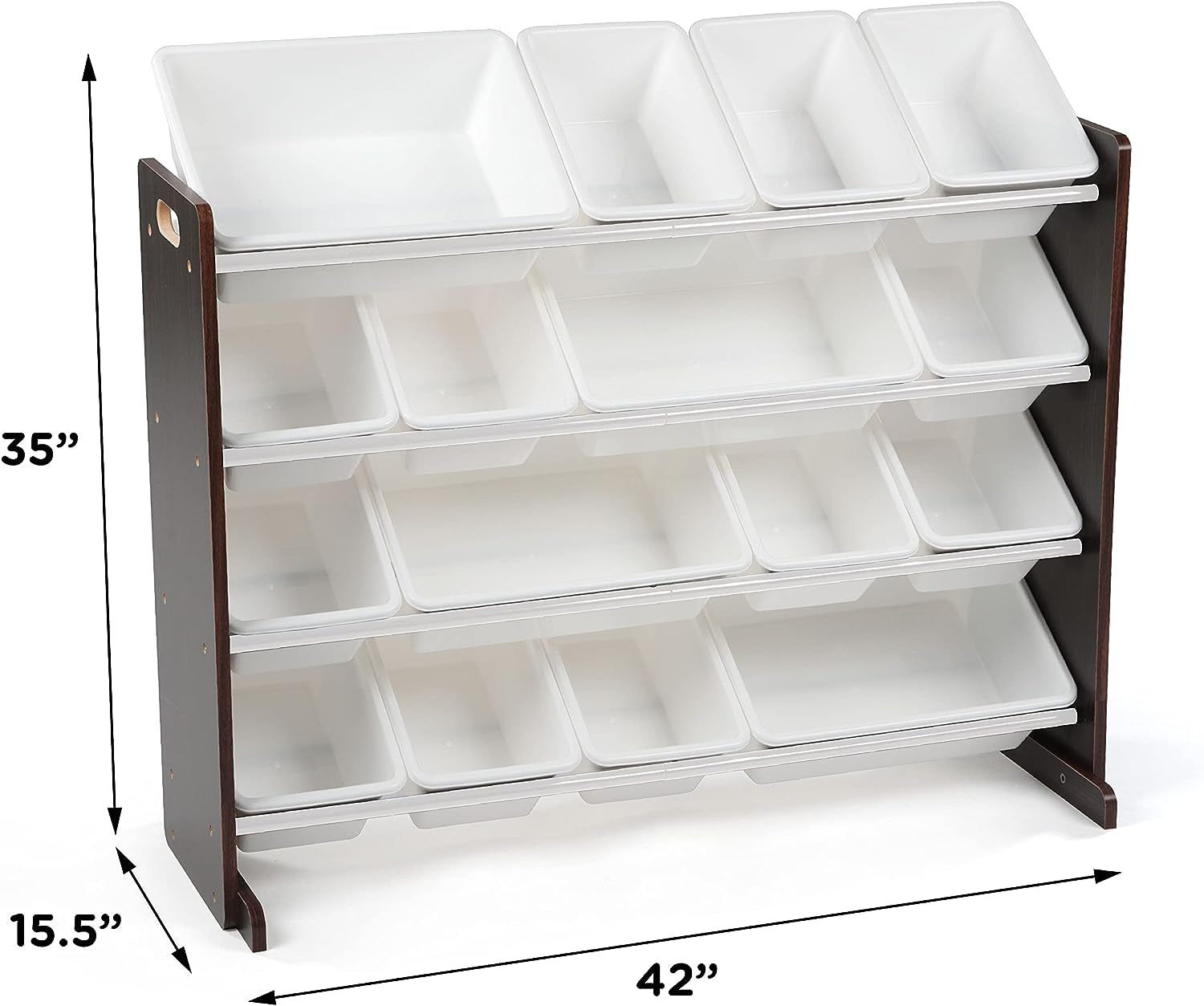 Extra-Large Toy Organizer, 16 Storage Bins, Espresso/White, 15.5D X 42W X 17.7H In