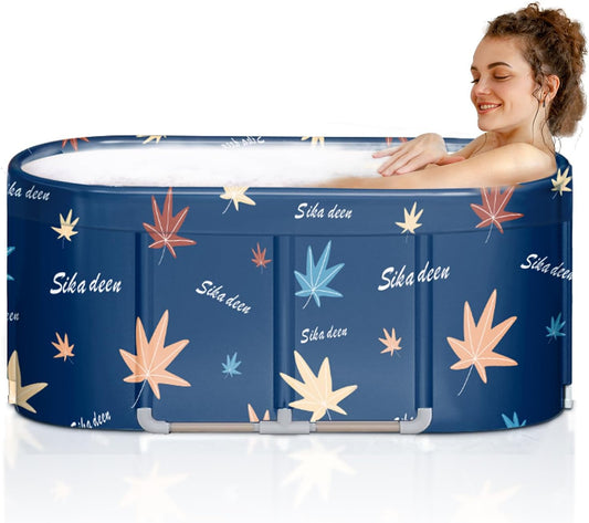 Portable Bathtub,Foldable Freestanding Bathtub,Japanese Soaking Tub,Shower Stall Bathtub,Bathroom Folding SPA Tub for Adults,Boys and Girls,Outdoor/Indoor Hot Ice Bath,47 Inch,Blue,Pvc+Al Alloy