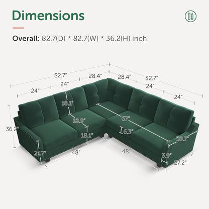 Convertible Sectional Sofa L Shaped Couch for Small Apartment Reversible Sectional Couch for Living Room,Velvet Green