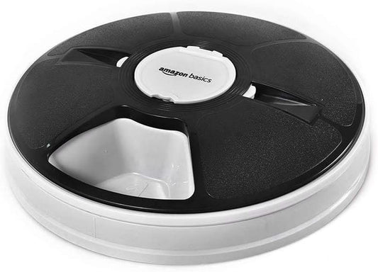 - Automatic Electronic Timed Pet Feeder, 6 Portions, Black, 12" X 12" X 2.3"