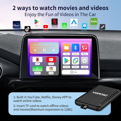 4 in 1 Wireless Carplay Adapter with Netflix/Youtube/Disney/Screen Mirroring, 2024 Newest Magic Box Carplay Ai Box Android Auto Wireless Adapter Stream Media for Wired Carplay Car(2+16Gb)