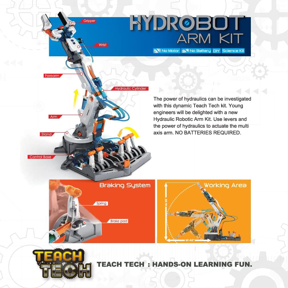 Teach Tech “Hydrobot Arm Kit”, Hydraulic Kit, STEM Building Toy for Kids 12+