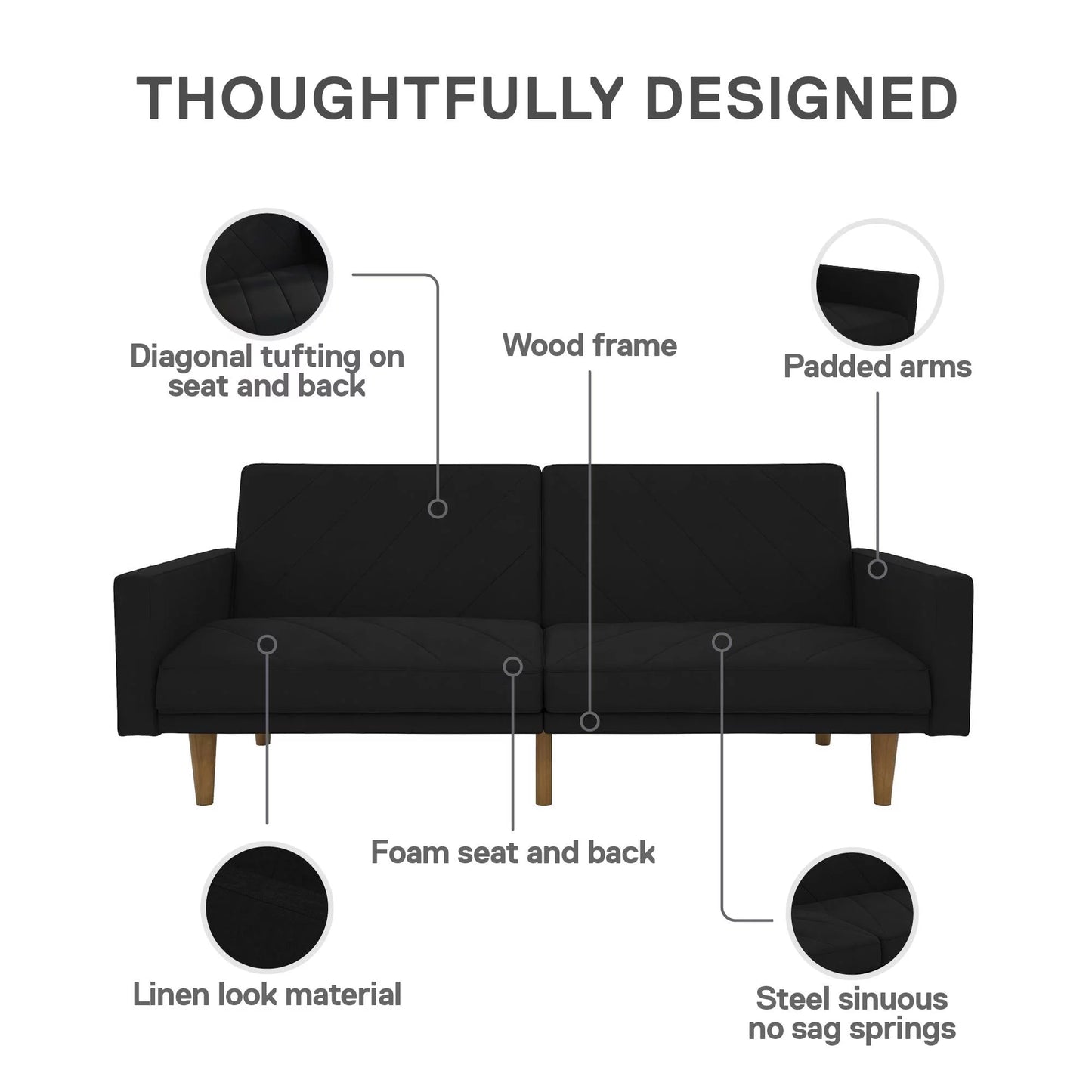 Paxson Futon, Black Linen - Design By Technique