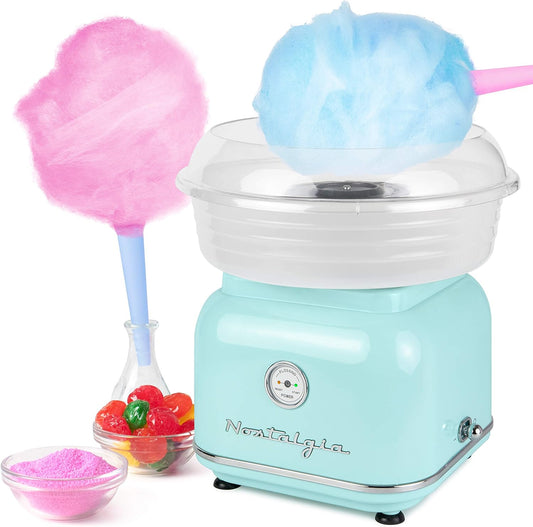 Classic Countertop Cotton Candy Machine, Manual, Retro Vintage Candy Maker Includes 2 Reusable Cones & Scoop, Aqua