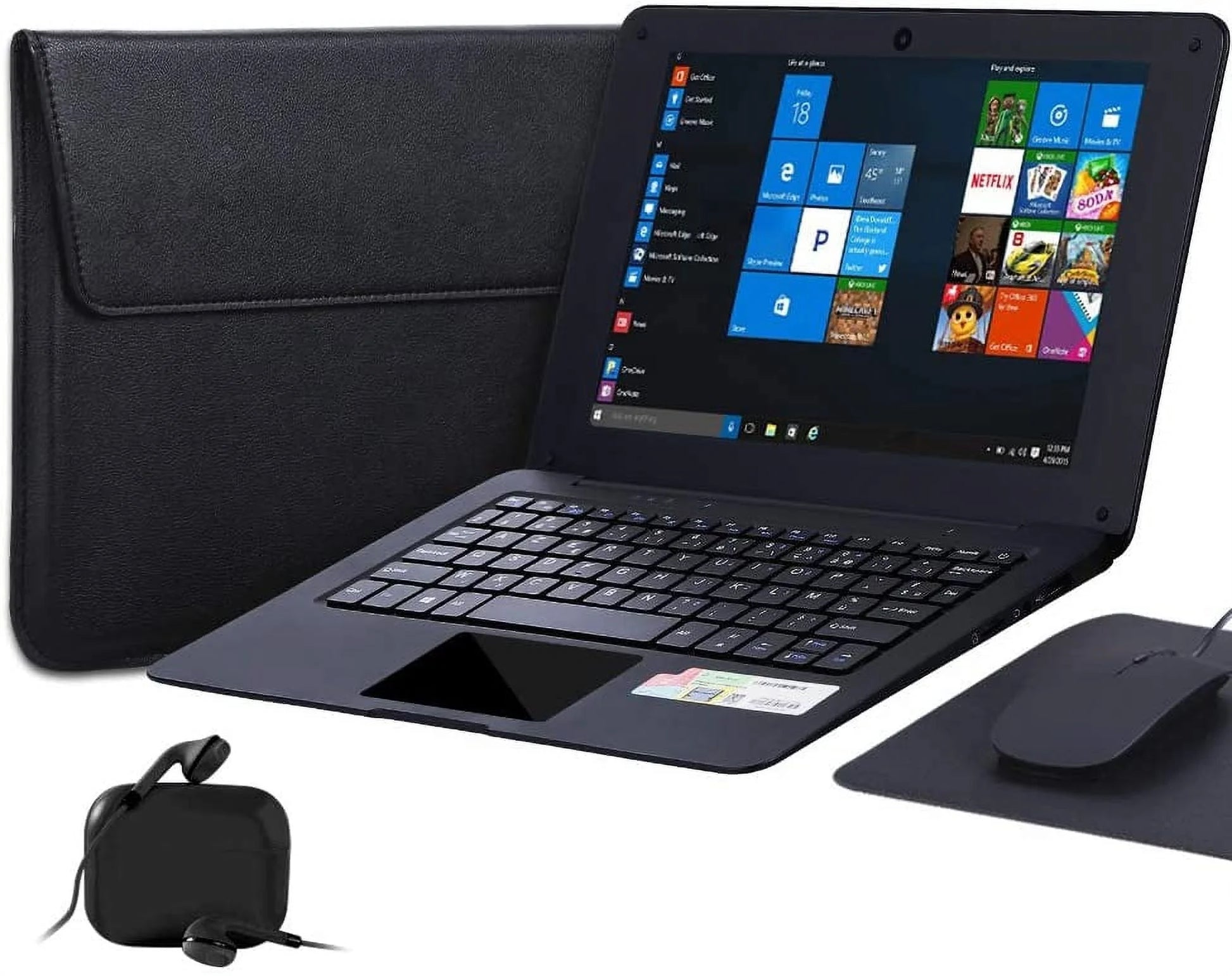 Windows 10 Laptop 10.1 Inch Quad Core Notebook Slim and Lightweight Mini Netbook Computer with Netflix Youtube Bluetooth Wifi Webcam HDMI, and Laptop Bag,Mouse, Mouse Pad, Headphone (Black)