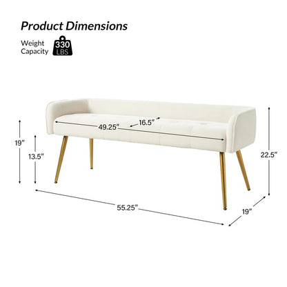 Millbury Polyester Upholstered Bench with Mental Leg